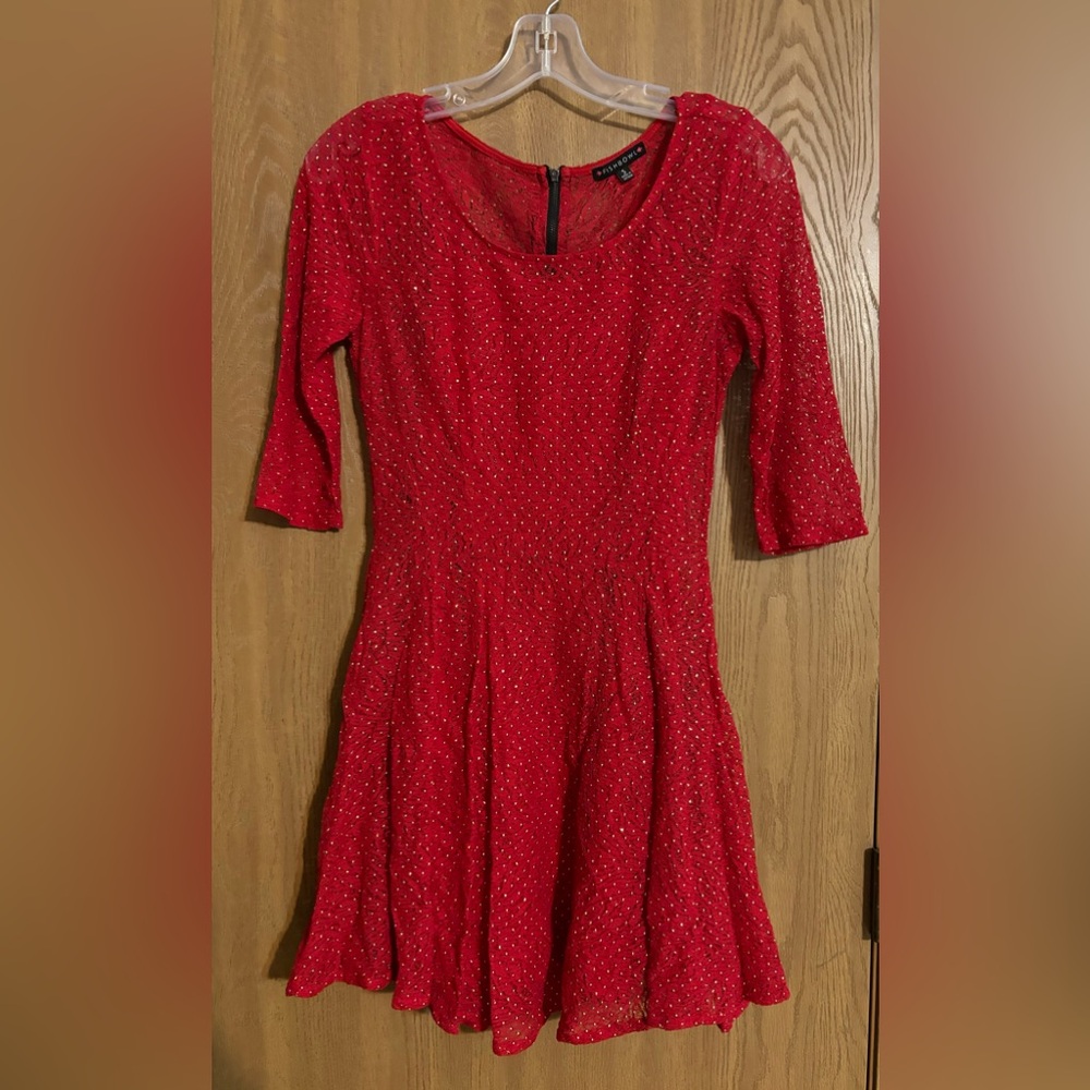 Fishbowl Lace Red Fit/Flare Dress, Size Small, 3/4 Sleeves, Lined, Back Zipper
